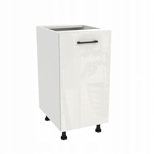 Laclar Unterschrank Capri 40x48,5x82 cm - Küchenschrank - mit Tür & Einlegeboden - Soft-Close Scharniere - Küchenmöbel modern - Weiß Acryl Hochglanz/Weiß von Laclar