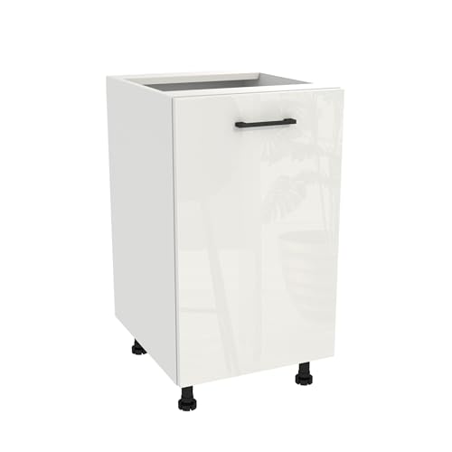 Laclar Unterschrank Capri 45x48,5x82 cm - Küchenschrank - mit Tür & Einlegeboden - Soft-Close Scharniere - Küchenmöbel modern - Weiß Acryl Hochglanz/Weiß von Laclar