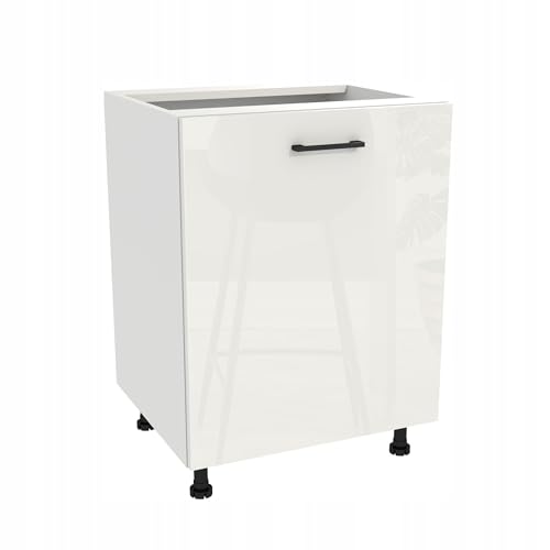 Laclar Unterschrank Capri 60x48,5x82 cm - Küchenschrank - mit Tür & Einlegeboden - Soft-Close Scharniere - Küchenmöbel modern - Weiß Acryl Hochglanz/Weiß von Laclar