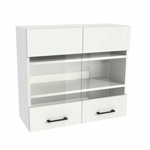 Laclar Vitrinenschrank Capri 72x80x32 cm - Küche - Hängeschrank mit Türen & Soft-Close - Laminat 16mm - inkl. Einlegeböden & Montageset - modernes Design - Wandmontage - Weiß Matt/Weiß von Laclar