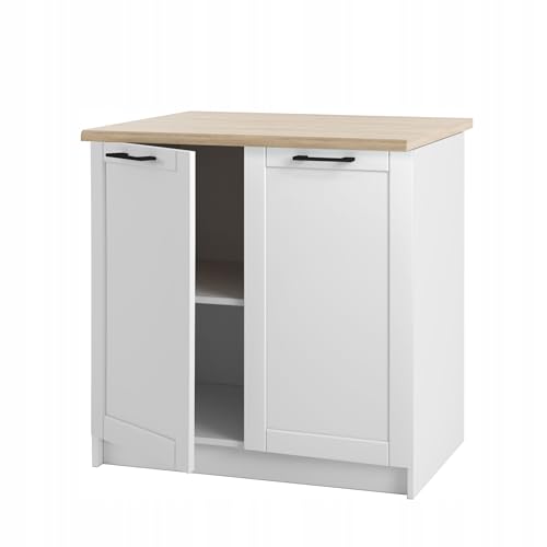 Unterschrank mit Arbeitsplatte 80 cm - stehender Schrank mit Rahmenfronten - mattschwarz - mit Arbeitsplatte in Eichenholzoptik - zum Selbstaufbau - ideal für die Küche - inklusive Montageset. von Laclar