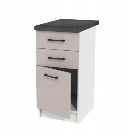 Unterschrank mit Arbeitsplatte und Schubladen 40 cm - hohe Qualität - zum Selbstaufbau - ideal für den Einbau von Backöfen (Kaschmir/Arbeitsplatte District Dark) von Laclar