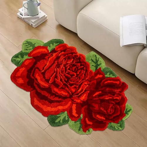 Lacomfy Farmhouse Roses Badezimmerteppich, ultraweich, rutschfest, handgefertigt, flauschige Badematte für Dusche, 90 x 54 cm, Rot Lacomfy Farmhouse Roses Badezimmerteppich, ultraweich, rutschfest, handgefertigt, flauschige Badematte für Dusche, 90 x 54 cm, Rot von Lacomfy