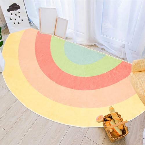 Lacomfy Kinderteppich, halbrund, Regenbogen, Schlafzimmerteppich, 152 cm, Cartoon-Bodenmatte für Jungen und Mädchen, bunt, Badezimmerteppich, Wohnzimmer, Teppich, Sofakissen, rutschfest, waschbar, 80 von Lacomfy