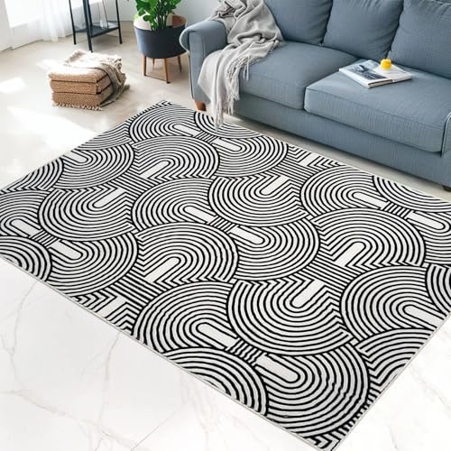 Lacomfy Moderner Teppich – 90 x 152 cm, schwarzer Regenbogen-Teppich für Schlafzimmer, Wohnzimmer, Kinderzimmer, weich, abstrakt, geometrisch, modern, waschbar, rutschfeste Bodenmatte für Wohnheim Lacomfy Moderner Teppich – 90 x 152 cm, schwarzer Regenbogen-Teppich für Schlafzimmer, Wohnzimmer, Kinderzimmer, weich, abstrakt, geometrisch, modern, waschbar, rutschfeste Bodenmatte für Wohnheim von Lacomfy