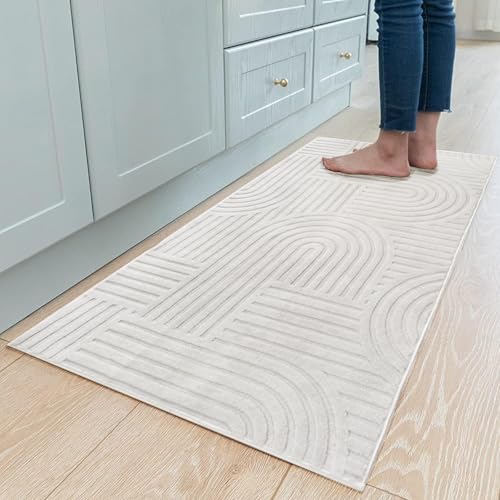 Lacomfy Moderner abstrakter Teppich, 70 x 150 cm, Hoch-/Niedrigflor-Muster, Schlafzimmerteppich, rutschfest, waschbar, 3D-Teppich für Küche/Badezimmer/Wohnheim, Beige Lacomfy Moderner abstrakter Teppich, 70 x 150 cm, Hoch-/Niedrigflor-Muster, Schlafzimmerteppich, rutschfest, waschbar, 3D-Teppich für Küche/Badezimmer/Wohnheim, Beige von Lacomfy