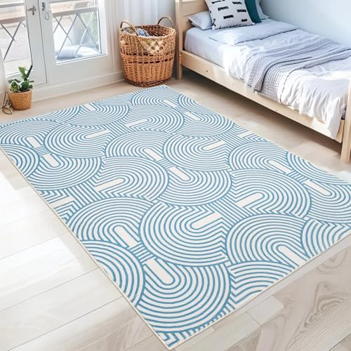 Lacomfy Moderner abstrakter Teppich, 90 x 152 cm, schicker Teppich für Schlafzimmer, Regenbogenkurve, geometrisch, weich, rutschfest, Bodenmatte für Wohnzimmer, Wohnheim, Kinderzimmer, Bauernhaus Lacomfy Moderner abstrakter Teppich, 90 x 152 cm, schicker Teppich für Schlafzimmer, Regenbogenkurve, geometrisch, weich, rutschfest, Bodenmatte für Wohnzimmer, Wohnheim, Kinderzimmer, Bauernhaus von Lacomfy