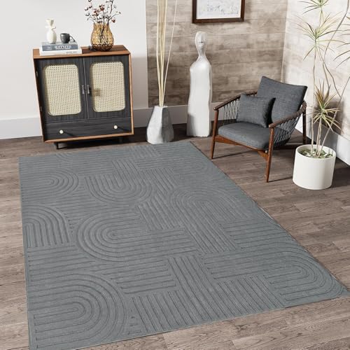 Lacomfy Moderner abstrakter Teppich für Wohnzimmer, 120 x 150 cm, rutschfest, waschbar, hochtief, strukturierter Teppich, Boho-Teppich, zeitgenössischer Teppich für Schlafzimmer, Esszimmer, Büro, Grau von Lacomfy