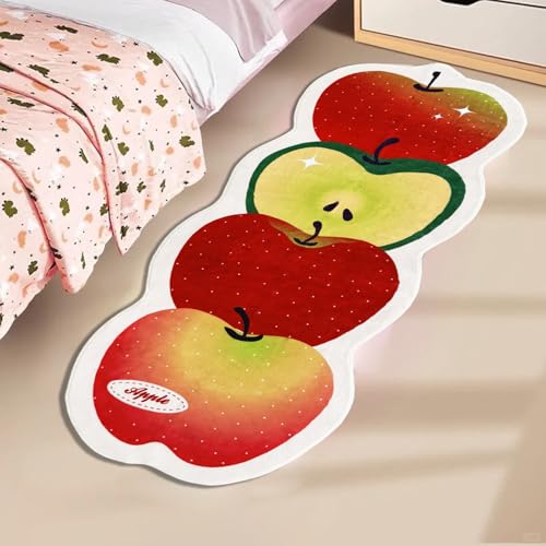 Lacomfy Obstläufer mit 4 Äpfeln, niedlicher Kinderteppich, rutschfeste Fußmatte, waschbar, Bodenteppich für Waschküche, Schlafzimmer, Wohnzimmer, 50 x 140 cm, Rot von Lacomfy