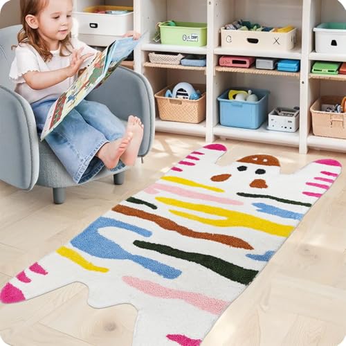 Lacomfy Rainbow Zebra Teppich, Tierstreifen, Badematte für Kinder, Spielmatte für Schlafzimmer, Badezimmer, Spielzimmer, Wohnzimmer, tropisches Wildtier-Thema, Wasseraufnahme, rutschfest, weich Lacomfy Rainbow Zebra Teppich, Tierstreifen, Badematte für Kinder, Spielmatte für Schlafzimmer, Badezimmer, Spielzimmer, Wohnzimmer, tropisches Wildtier-Thema, Wasseraufnahme, rutschfest, weich von Lacomfy
