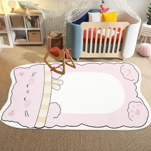Lacomfy Rosa Kinder-Katzenteppich – 1,2 x 2,1 m Tierform, Schlafzimmer, Spielzimmer, Läufer für Mädchen, rutschfeste Cartoon-Spielmatte für Kinderzimmer und Kinderspielzimmer, Kinderteppich Lacomfy Rosa Kinder-Katzenteppich – 1,2 x 2,1 m Tierform, Schlafzimmer, Spielzimmer, Läufer für Mädchen, rutschfeste Cartoon-Spielmatte für Kinderzimmer und Kinderspielzimmer, Kinderteppich von Lacomfy
