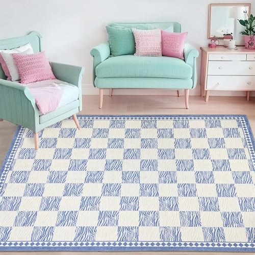 Lacomfy Zebra Karierter Teppich, modernes Büffelkaro, Mädchenzimmerteppich, schickes Zebrastreifen- und Schachbrett-Design, rutschfest, waschbar, Matte für Bauernhaus, Wohnzimmer, Büro Lacomfy Zebra Karierter Teppich, modernes Büffelkaro, Mädchenzimmerteppich, schickes Zebrastreifen- und Schachbrett-Design, rutschfest, waschbar, Matte für Bauernhaus, Wohnzimmer, Büro von Lacomfy