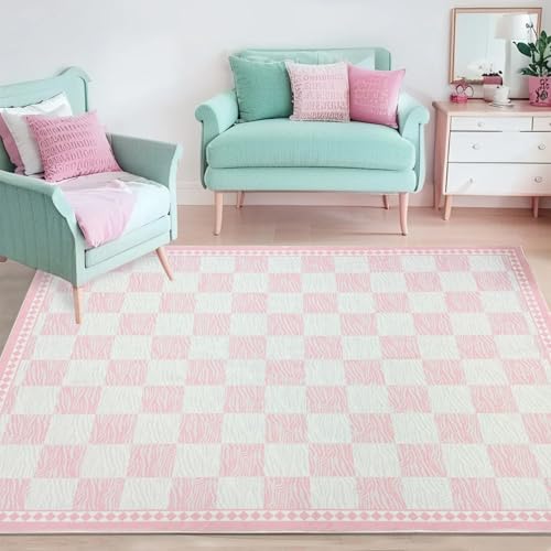 Lacomfy Zebra Karierter Teppich, modernes Büffelkaro, Mädchenzimmerteppich, schickes Zebrastreifen- und Schachbrett-Design, rutschfest, waschbar, Matte für Bauernhaus, Wohnzimmer, Büro Lacomfy Zebra Karierter Teppich, modernes Büffelkaro, Mädchenzimmerteppich, schickes Zebrastreifen- und Schachbrett-Design, rutschfest, waschbar, Matte für Bauernhaus, Wohnzimmer, Büro von Lacomfy