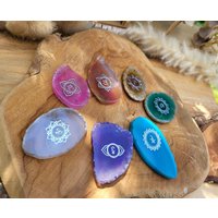 Chakra Steine Edelsteine Set 7 Chakren Achat Scheiben Silber Chakra Steine Edelsteine Set 7 Chakren Achat Scheiben Silber von LacooniSchmuck