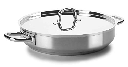 Lacor Chef-Luxe 54636 Paella-Pfanne mit Deckel, Edelstahl 18/10, 36 cm, Silber von LACOR