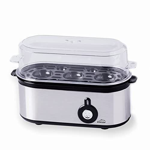 Lacor - 69343 - Eierkocher TRI OVUM, Edelstahl 18/10, 100% BPA-frei, 3 Kochstufen: Hart, Mollet, Wasser durchgelassen, Kapazität: 3 Eier, automatische Abschaltung, 20,2 x 8,6 x 13,5 cm, Grau von LACOR