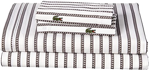 Lacoste Bettlaken-Set, 100% Baumwolle, Perkal, 3-teilig, grafischer Streifen-Druck, dunkelgrau, voll von Lacoste