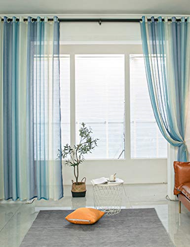 Lactraum 2er Set leinen Vorhang Wohnzimmer Schlafzimmer Blau Gradient Streifen Gardine Tranparent mit Kräuselband 100 x 245 cm (BxH) von Lactraum