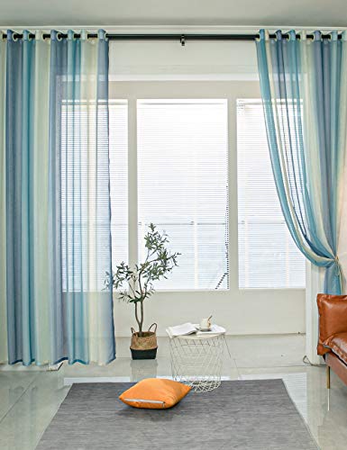 Lactraum 2er Set leinen Vorhang Wohnzimmer Schlafzimmer Blau Gradient Streifen Gardine Tranparent mit Kräuselband 145 x 245 cm (BxH) von Lactraum