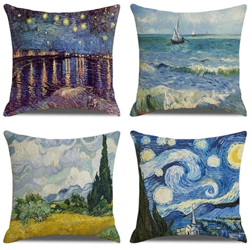 Lactraum 4er Set von gogt Kunst Zierkissenbezug Kissenbezüge Dekokissen Sofakissen Couchkissen Wohnzimmer Schlafzimmer 45x45cm (Landschaft) von Lactraum