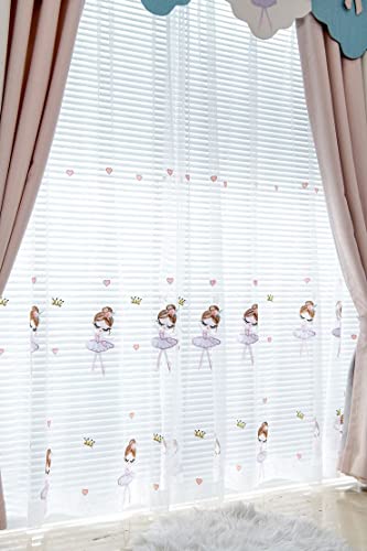 Lactraum Gardine Kinderzimmer Babyzimmer Princess Bestickt Ballerina Mädchen 200 x 245 cm (BxH) Voile mit Kräuselband von Lactraum