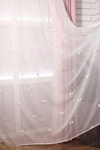 Lactraum Gardine Kinderzimmer Mädchen Prinzessin Bestickt 3D Schmetterling Weiß Voile mit Kräuselband 300 x 245 cm von Lactraum