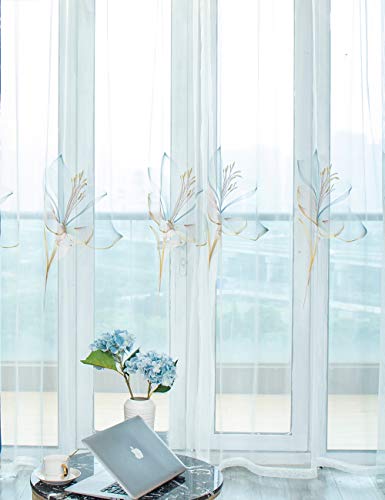Lactraum Gardine Schlafzimmer Wohnzimmer Bestickt Luxus Lilie Blumen Voile mit Kräuselband 145 x 245 cm (BxH) von Lactraum