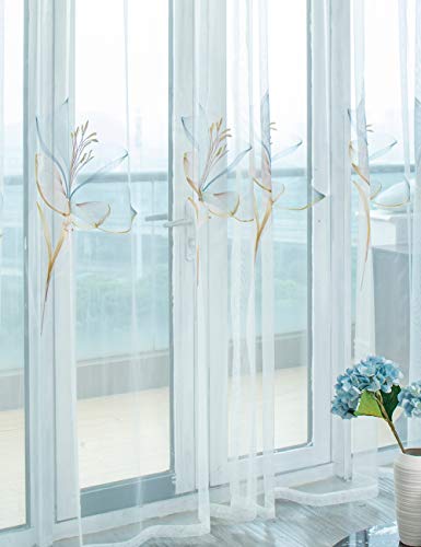 Lactraum Gardine Schlafzimmer Wohnzimmer Bestickt Luxus Lilie Blumen Voile mit Universalband Sonderanfertigung von Lactraum