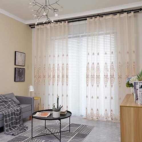 Lactraum Gardine Wohnzimmer Beige Tranparent Bestickt Vintage Klassische Begonie Voile mit Ösen 145 x 245 cm (BxH) von Lactraum