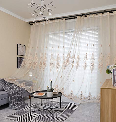 Lactraum Gardine Wohnzimmer Beige Tranparent Bestickt Vintage Klassische Begonie Voile mit Universalband 145 x 245 cm (BxH) von Lactraum