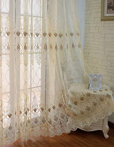 Lactraum Gardine Wohnzimmer Beige Tranparent Bestickt Vintage Klassische Figur 8 Voile mit Kräuselband 100 x 245 cm (BxH) von Lactraum