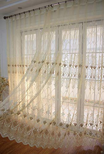 Lactraum Gardine Wohnzimmer Beige Tranparent Bestickt Vintage Klassische Figur 8 Voile mit Ösen 100 x 245 cm (BxH) von Lactraum