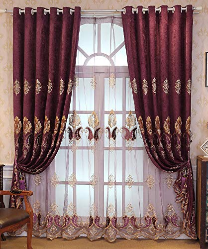 Lactraum Gardine Wohnzimmer Bestickt Blumen Chili Lila Voile mit Universalband 300 x 245 cm von Lactraum