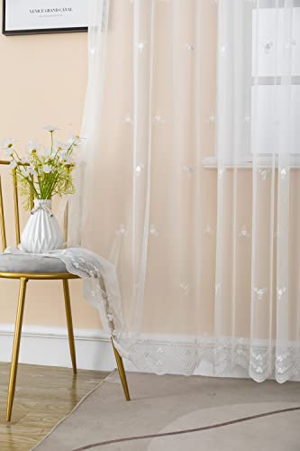 Lactraum Gardine Wohnzimmer Bestickt Klee Blumen Weiss mit Kräuselband 300 x 245 cm (BxH) von Lactraum