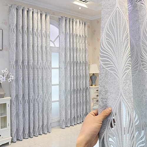 Lactraum Gardine Wohnzimmer Blätter Grau mit Universalband H245 x B300 cm von Lactraum