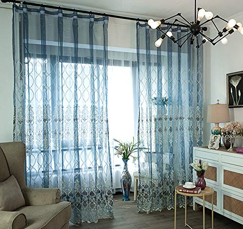 Lactraum Gardine Wohnzimmer Blau Tranparent Bestickt Vintage Klassische Figur 8 Voile mit Kräuselband 200 x 245 cm (BxH) von Lactraum