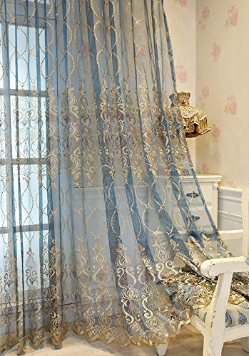 Lactraum Gardine Wohnzimmer Blau Tranparent Bestickt Vintage Klassische Figur 8 Voile mit Ösen 100 x 245 cm (BxH) von Lactraum