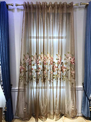 Lactraum Gardine Wohnzimmer Lila Tranparent Bestickt Pfingstrose Sarah Bernhardt Blumen Voile mit Ösen 200 x 245 cm (BxH) von Lactraum