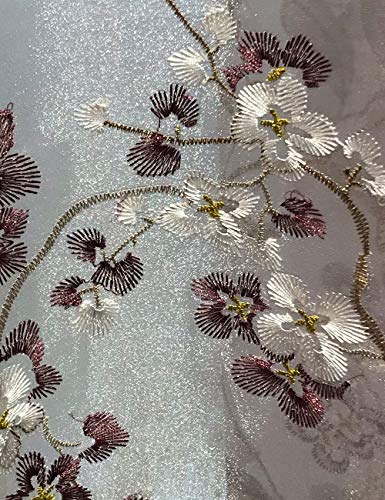 Lactraum Gardine Wohnzimmer Lila Tranparent Bestickt Pflaumenblüte Blumen Voile mit Ösen 200 x 245 cm (BxH) von Lactraum