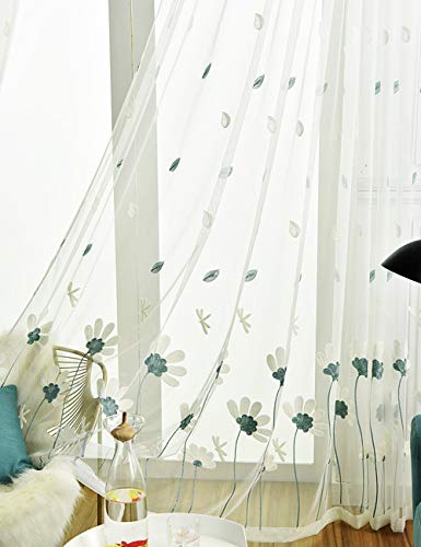 Lactraum Gardine Wohnzimmer Mädchen Bestickt Blau Blumen Common Cosmos und Libelle Voile mit Universalband 200 x 245 cm von Lactraum
