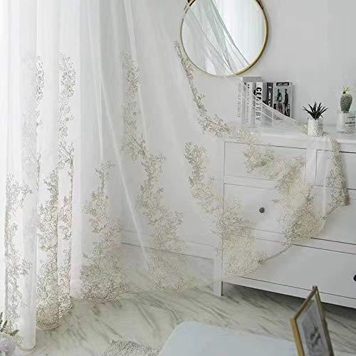 Lactraum Gardine Wohnzimmer Schlafzimmer Vintage Hofstil Bestickt Blumen Voile mit Ösen 100 x 245 cm von Lactraum