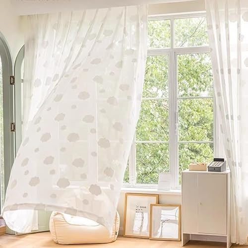 Lactraum Gardine Wohnzimmer Schlafzimmer Weiß Luxus Relief Vorhang Jacquard Getuftet Wolke mit Ösen (300 x 245 cm (BxH)) von Lactraum