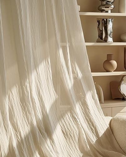 Lactraum Gardine Wohnzimmer Schwalbenschwanz zerknittert Vorhang Voile Beige mit Universalband H245 x B200 cm von Lactraum
