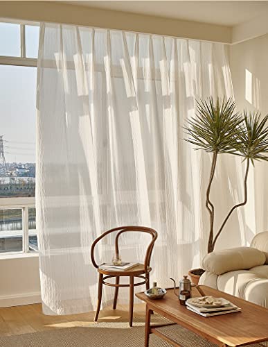 Lactraum Gardine Wohnzimmer Schwalbenschwanz zerknittert Vorhang Voile Beige mit Kräuselband H245 x B300 cm von Lactraum