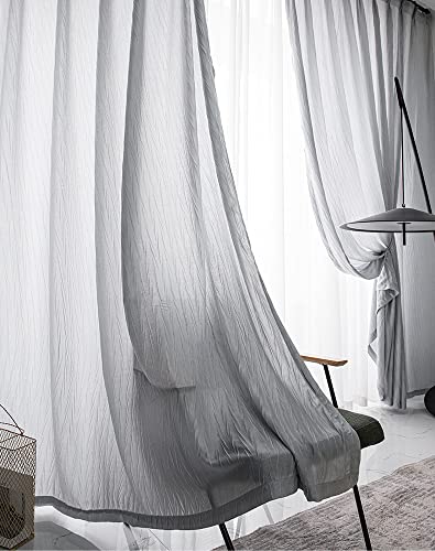 Lactraum Gardine Wohnzimmer Schwalbenschwanz zerknittert Vorhang Voile Grau mit Kräuselband H245 x B200 cm von Lactraum