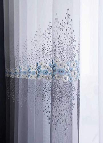 Lactraum Gardine Wohnzimmer Transparent Bestickt Farbverlauf Blau Blumen Voile mit Kräuselband 300 x 245 cm (BxH) von Lactraum