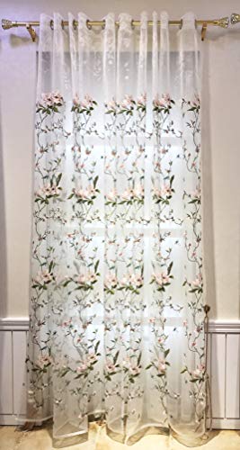 Lactraum Gardine Wohnzimmer Tranparent Bestickt Magnolia Blumen Voile mit Ösen 145 x 245 cm (BxH) von Lactraum