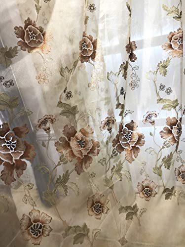 Lactraum Gardine Wohnzimmer Tranparent Bestickt Strauch Pfingstrose Blumen Voile mit Kräuselband 300 x 245 cm (BxH) von Lactraum