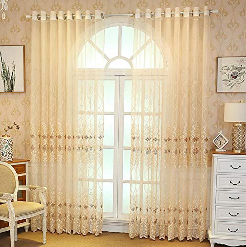 Lactraum Gardine Wohnzimmer Tranparent Bestickt Vintage Klassische Figur 8 Voile (Beige mit Universalband, 145 x 245 cm (BxH)) von Lactraum