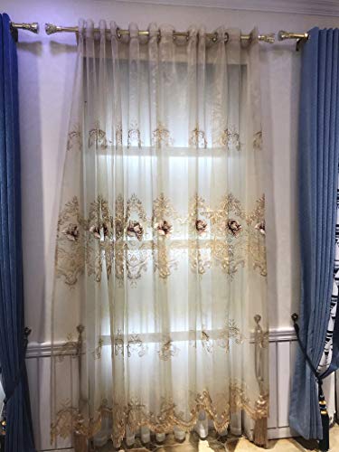 Lactraum Gardine Wohnzimmer Transparent Bestickt Pfingstrose Sorbet Voile mit Kräuselband 145 x 245 cm (BxH) von Lactraum